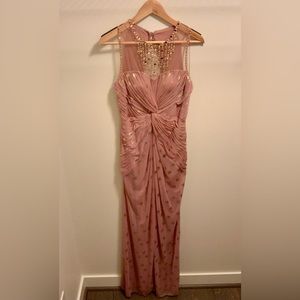 NWT Adrianna Papell mermaid gown with gold feather accents